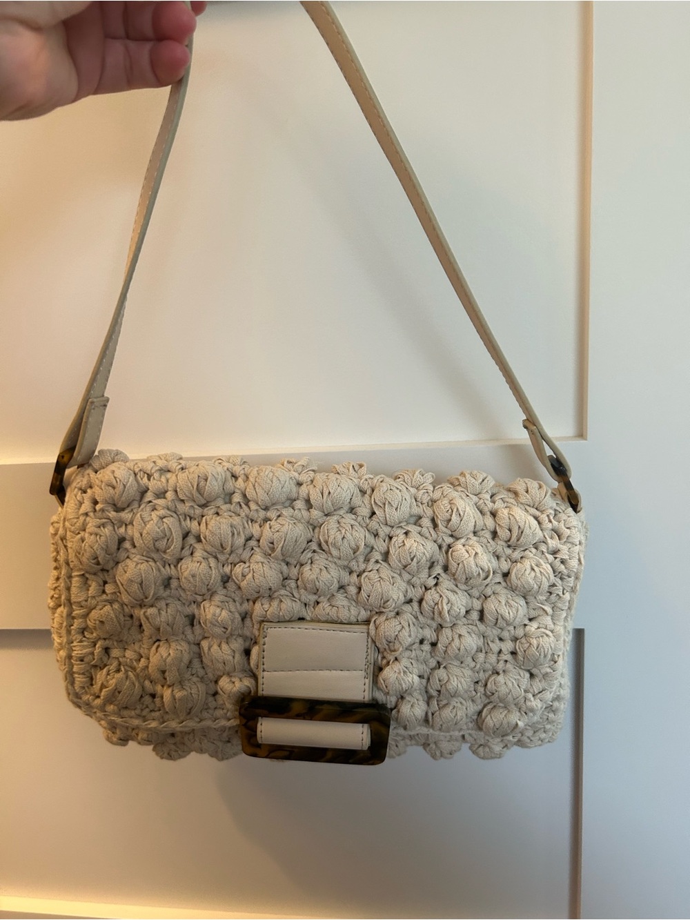 No Boundaries Cream Crochet Shoulder Bag with Tortoiseshell Buckle